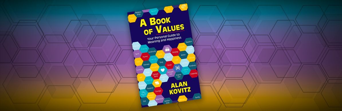 Book cover titled “A Book of Values” with colorful blocks and a purple background