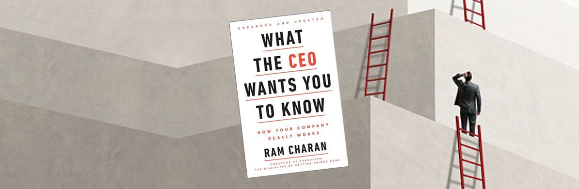 A person on a red ladder beside a mural with a large poster reading “What the CEO wants you to do.”
