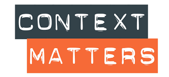 “CONTEXT MATTERS” text, white on dark gray and orange blocks