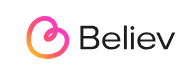 A logo for a company called believe with a heart in the middle.