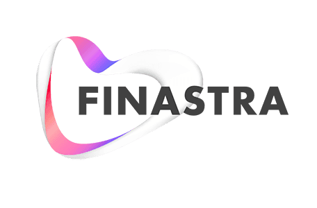 A pink and purple logo for finastra on a white background.