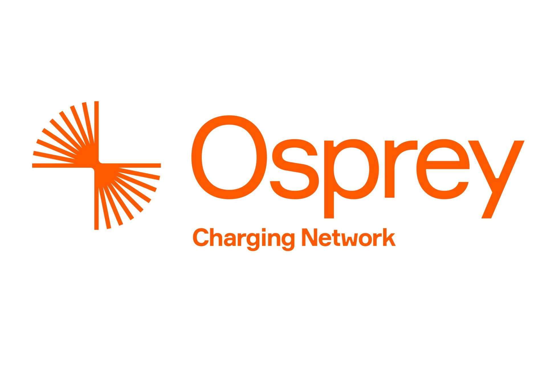 The logo for osprey charging network is orange and white.