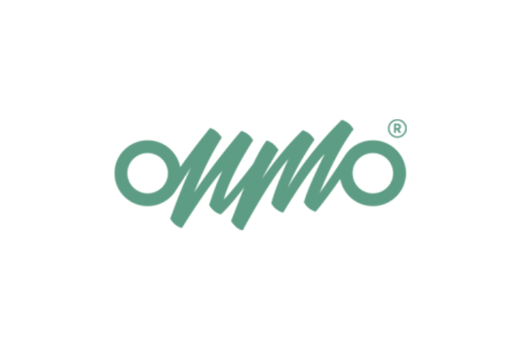 A green ommo logo on a white background