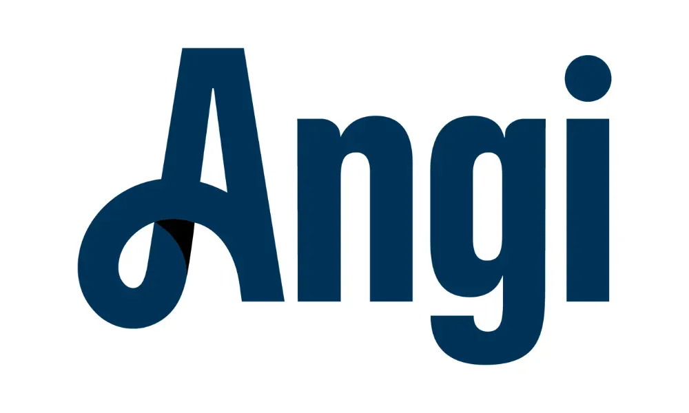 Angi logo in dark blue with a stylized “A” and dot over the “i” on a white background
