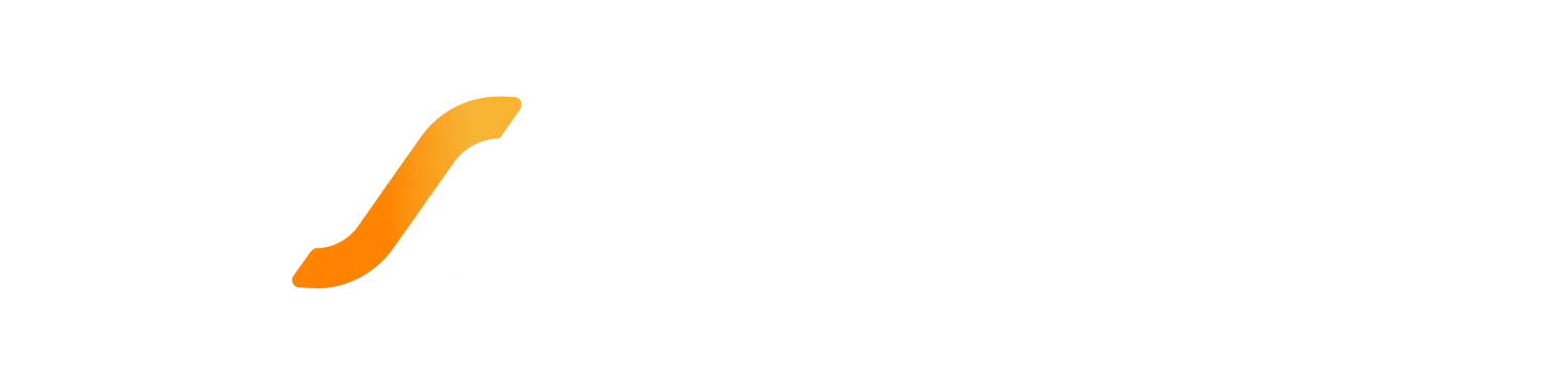 Orange squiggle logo on a white background