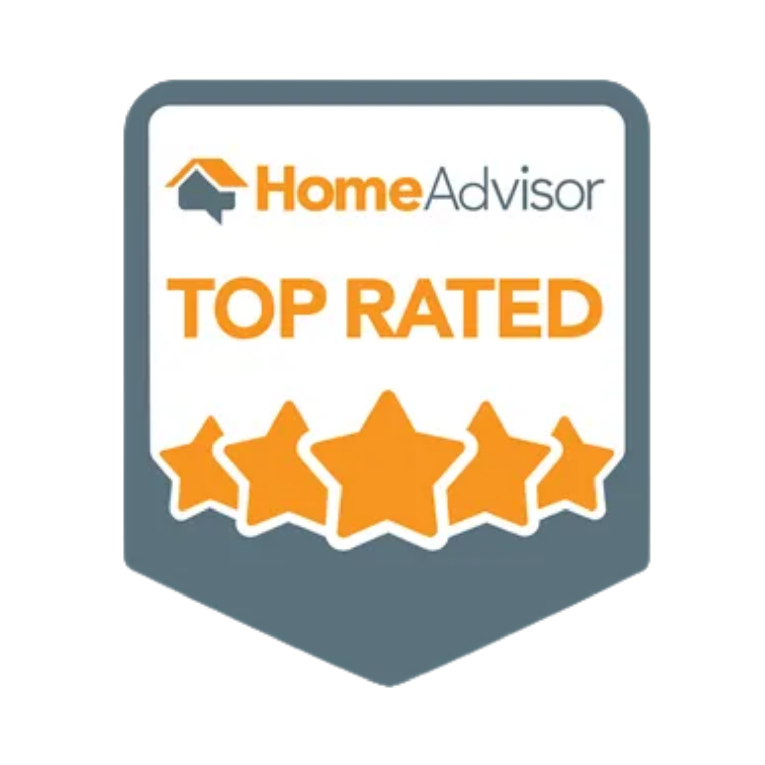 HomeAdvisor Top Rated badge with five gold stars on a gray shield