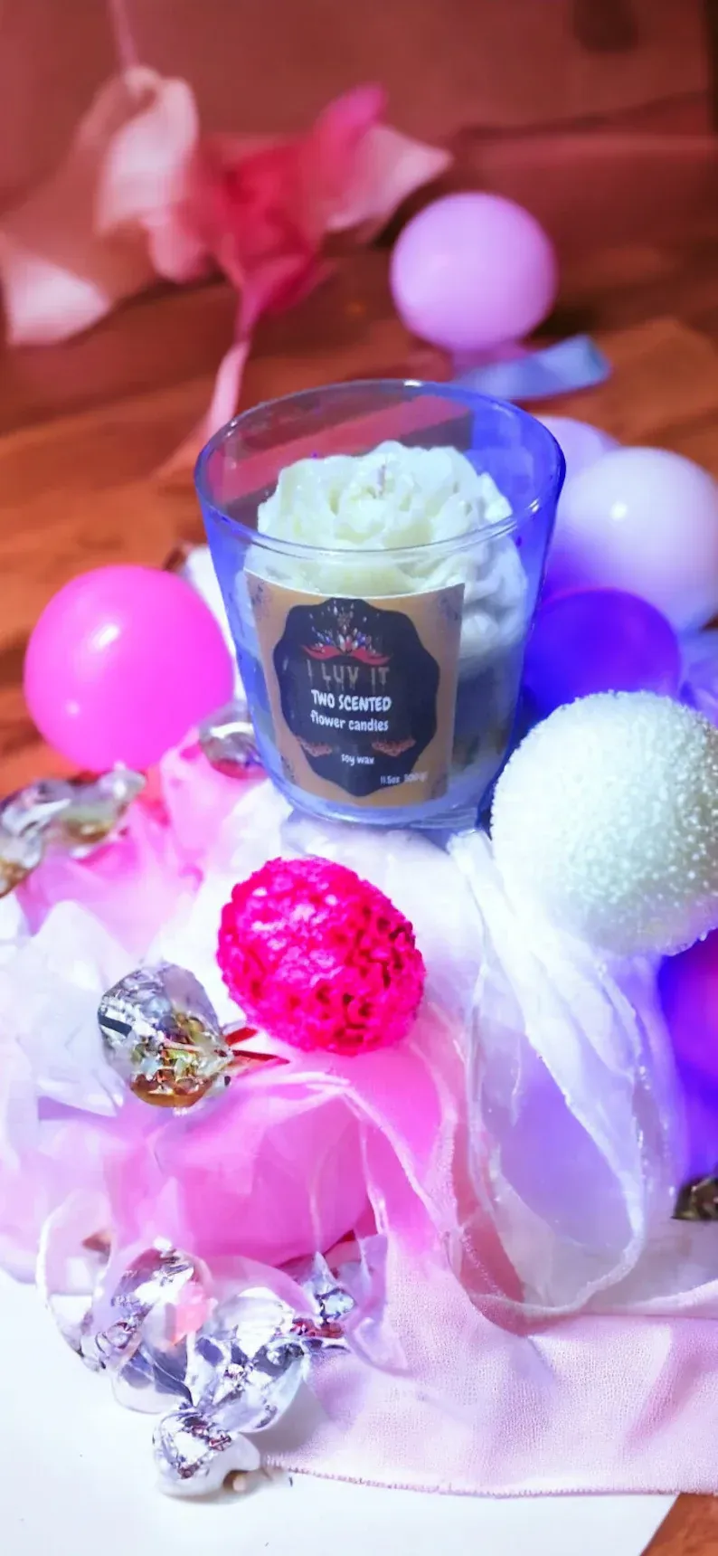 Two Scented Homemade Flower Soycandles