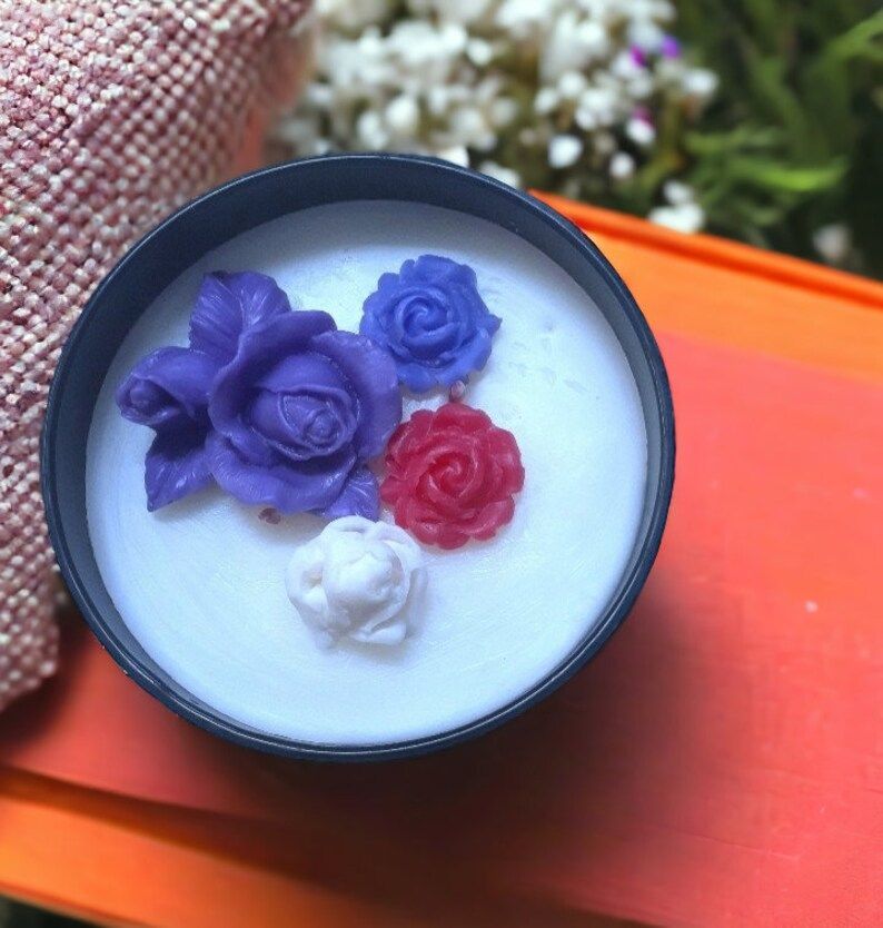 Decorative Floral Bouquet two Scented Candles
