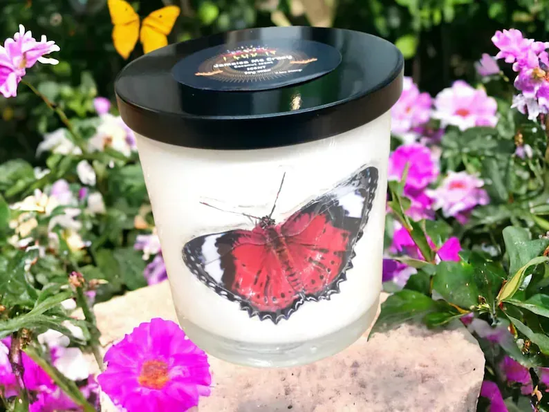 Butterflies & Roses hand drawn natural soycandles.