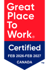 Great Place to Work Certified badge, red and blue, Canada, Feb 2026–Feb 2027