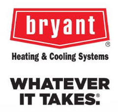 Bryant Heating & Cooling Systems logo in red and white, with the tagline