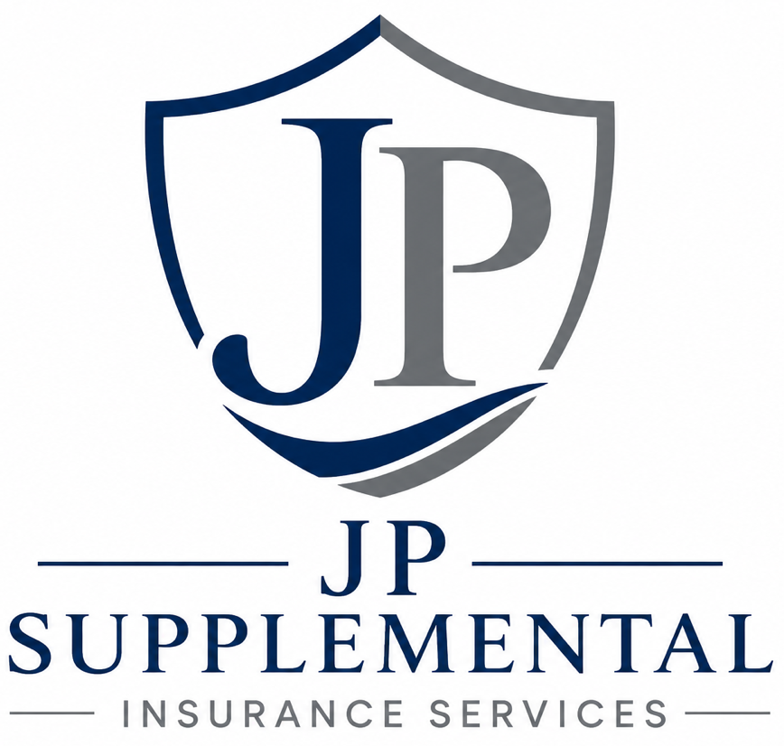 JP Supplemental Insurance Services logo with blue and gray shield and initials &ldquo;JP&rdquo; above company name.