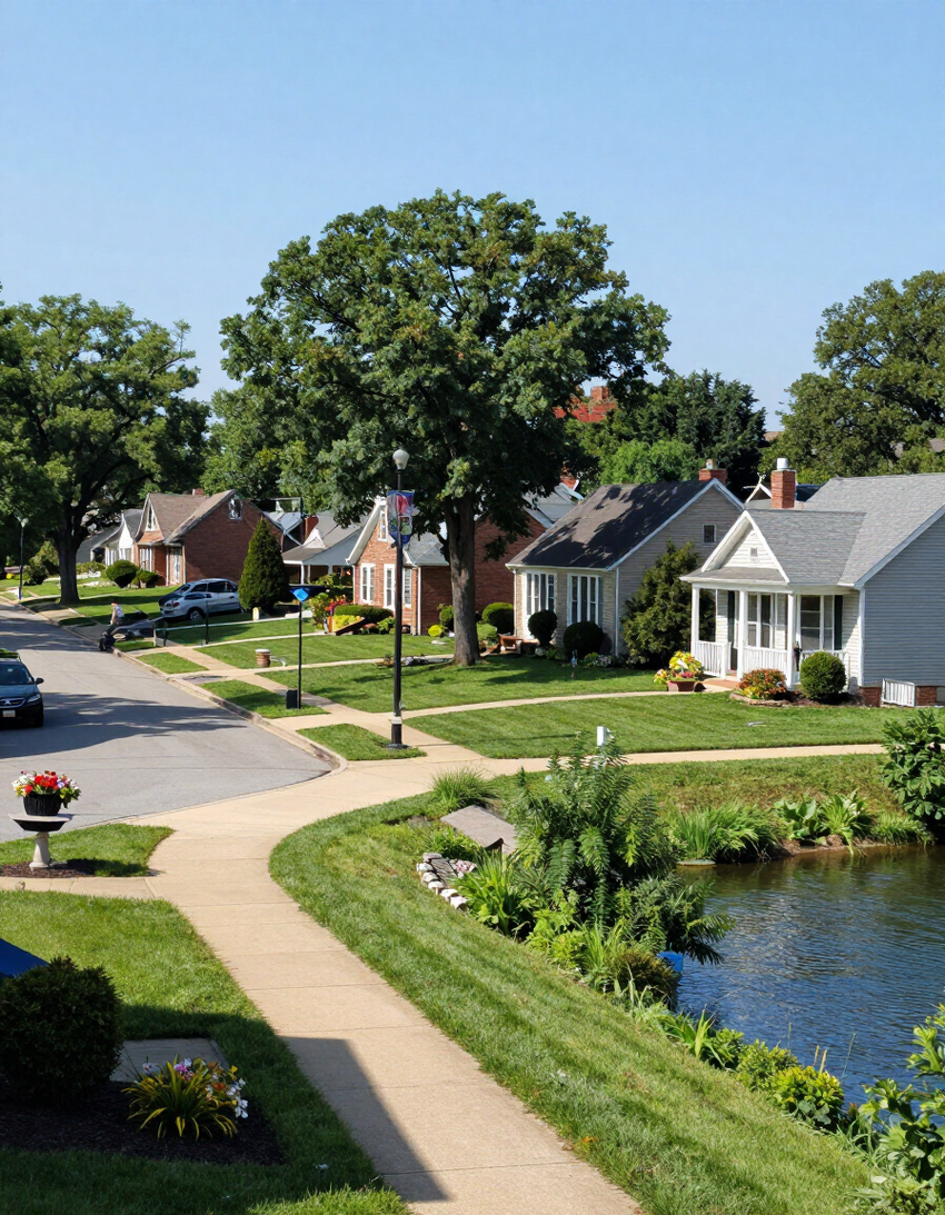St. Charles, IL Fox River riverfront and community neighborhood