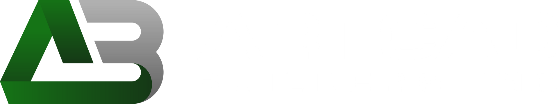A logo featuring a stylized, green and grey interconnected design resembling the letters A and B.
