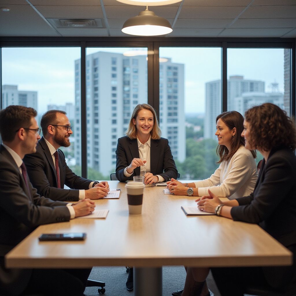 Business team meeting in a conference room of Coulton Corp