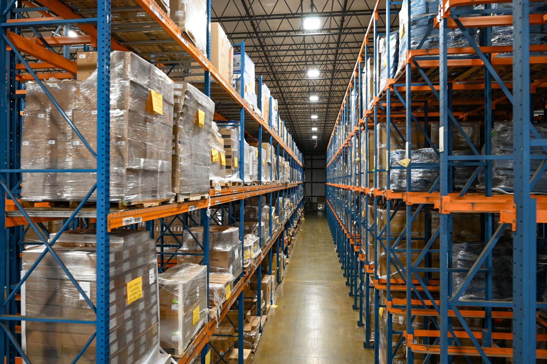 Warehouse storage racks at WCA's 18 Hudson Drive facility
