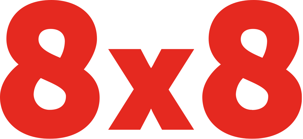 A red 8x8 logo on a white background