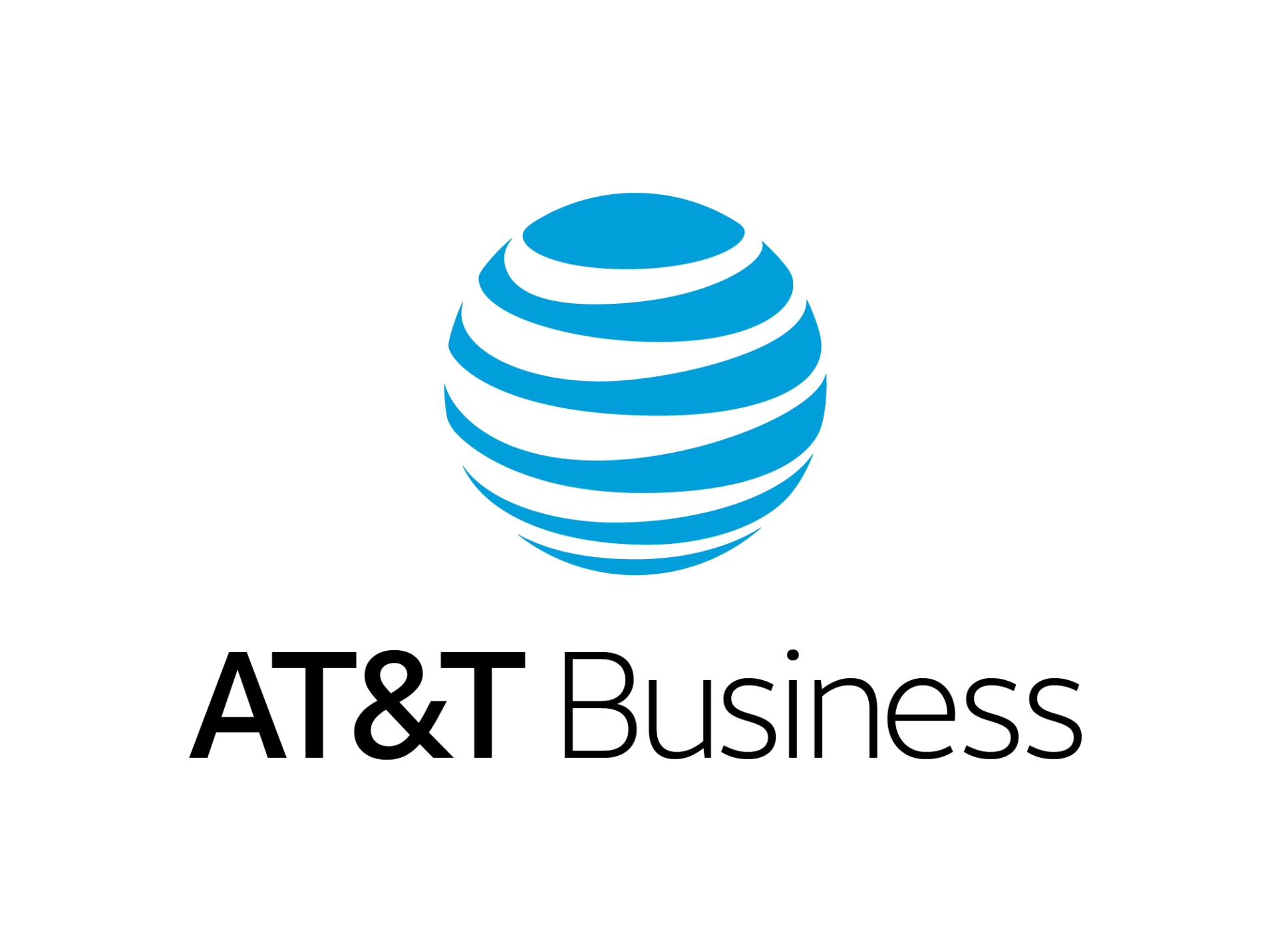 The at & t business logo is a blue and white globe.