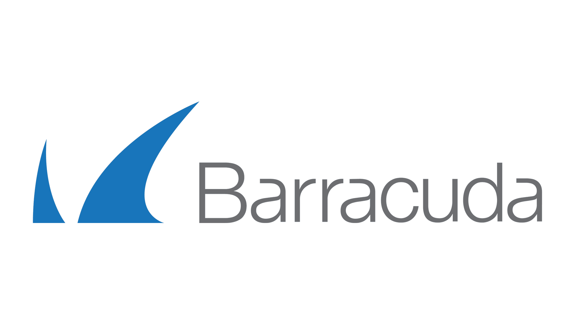 A barracuda logo with a blue sail on a white background.