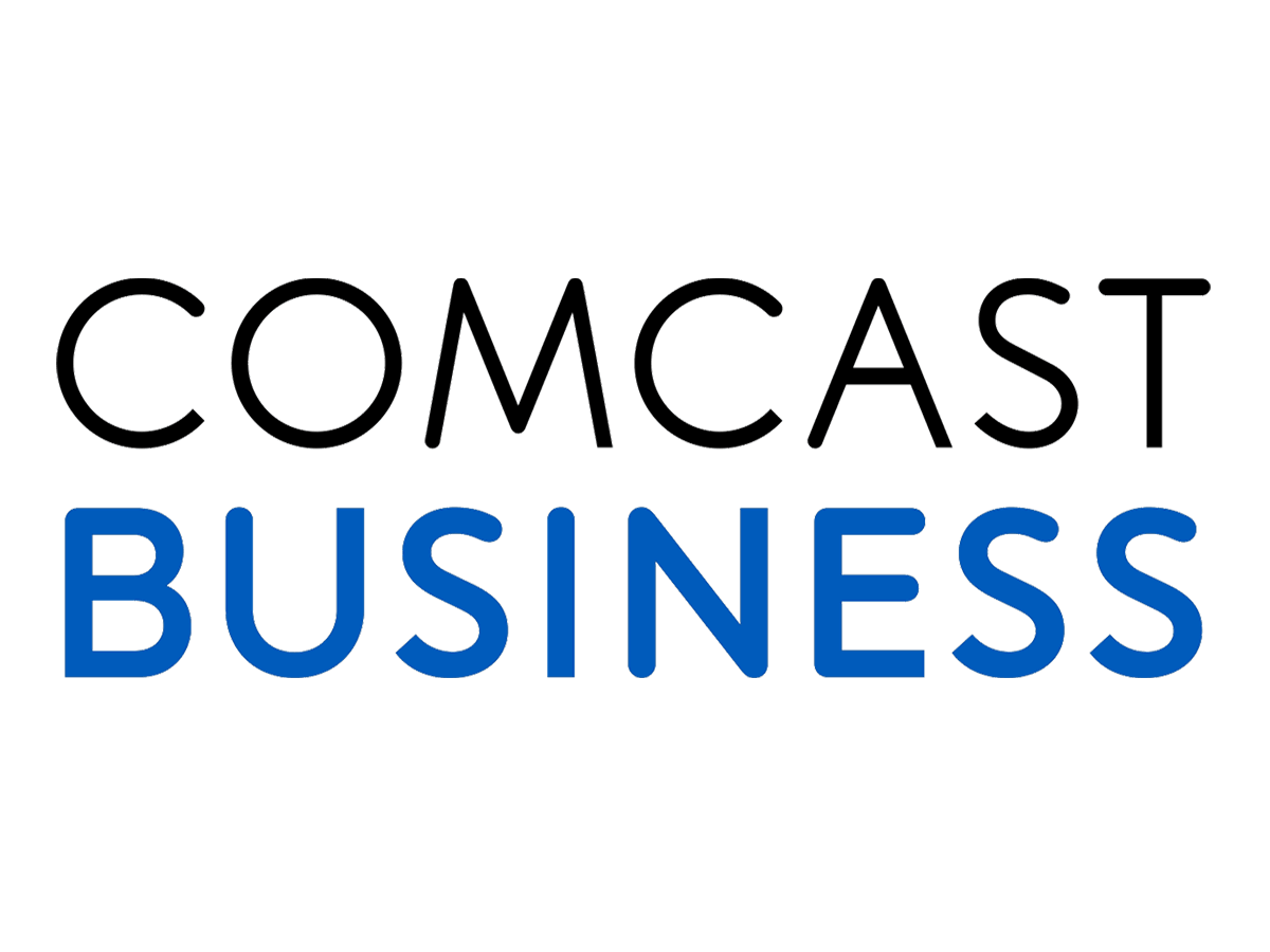 The comcast business logo is blue and black on a white background.