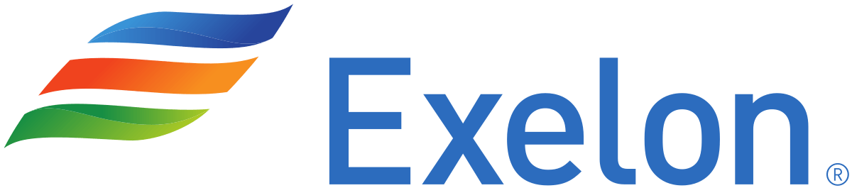 The logo for exelon has a rainbow of colors on it