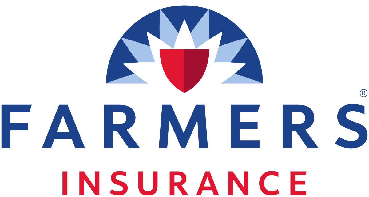 The farmers insurance logo has a shield and a sun on it.