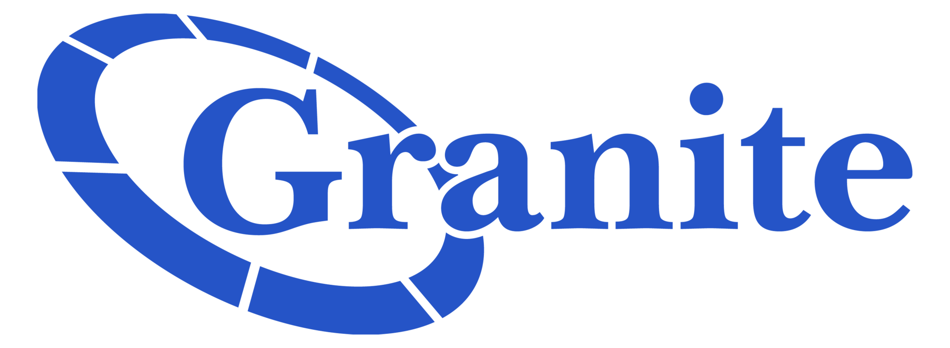 A blue granite logo with a white background