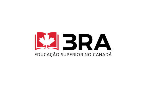 Logo “3RA” em preto e vermelho com folha de maple e texto “Educação Superior no Canadá”