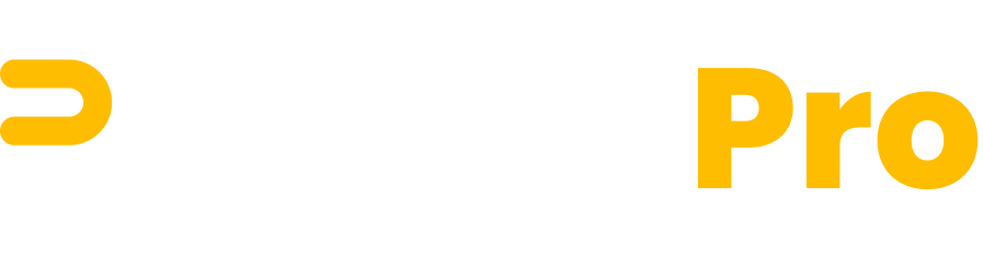 Yellow “Pro” text on a white background, with a partial yellow symbol on the left.