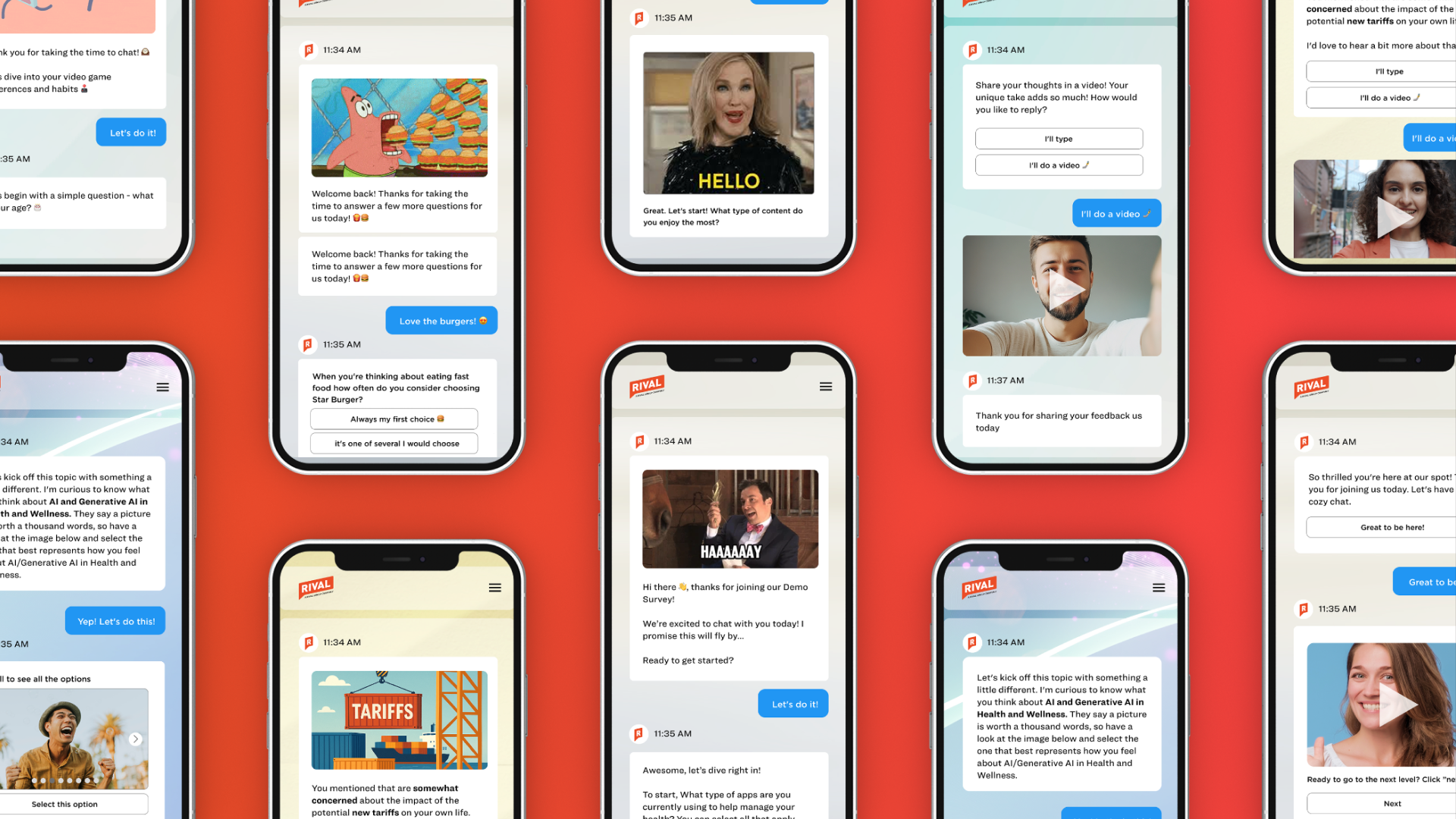 Collage of mobile app screens showing social media-style posts and profiles on smartphones