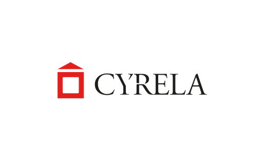 Red house icon and the word “CYRELA” in black on a white background