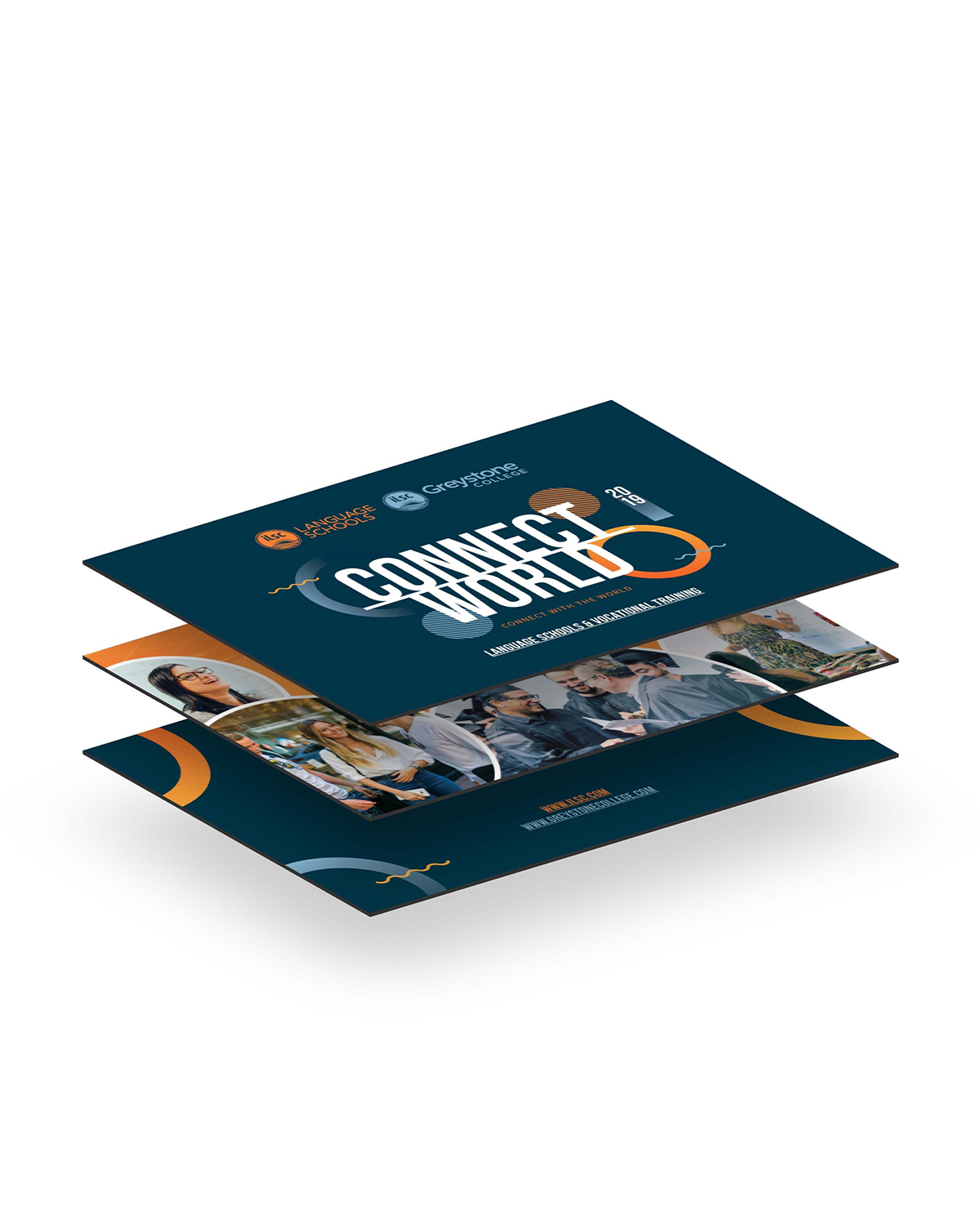 Stack of blue and orange event flyers with city photos and a large “Chattahoochee” title.