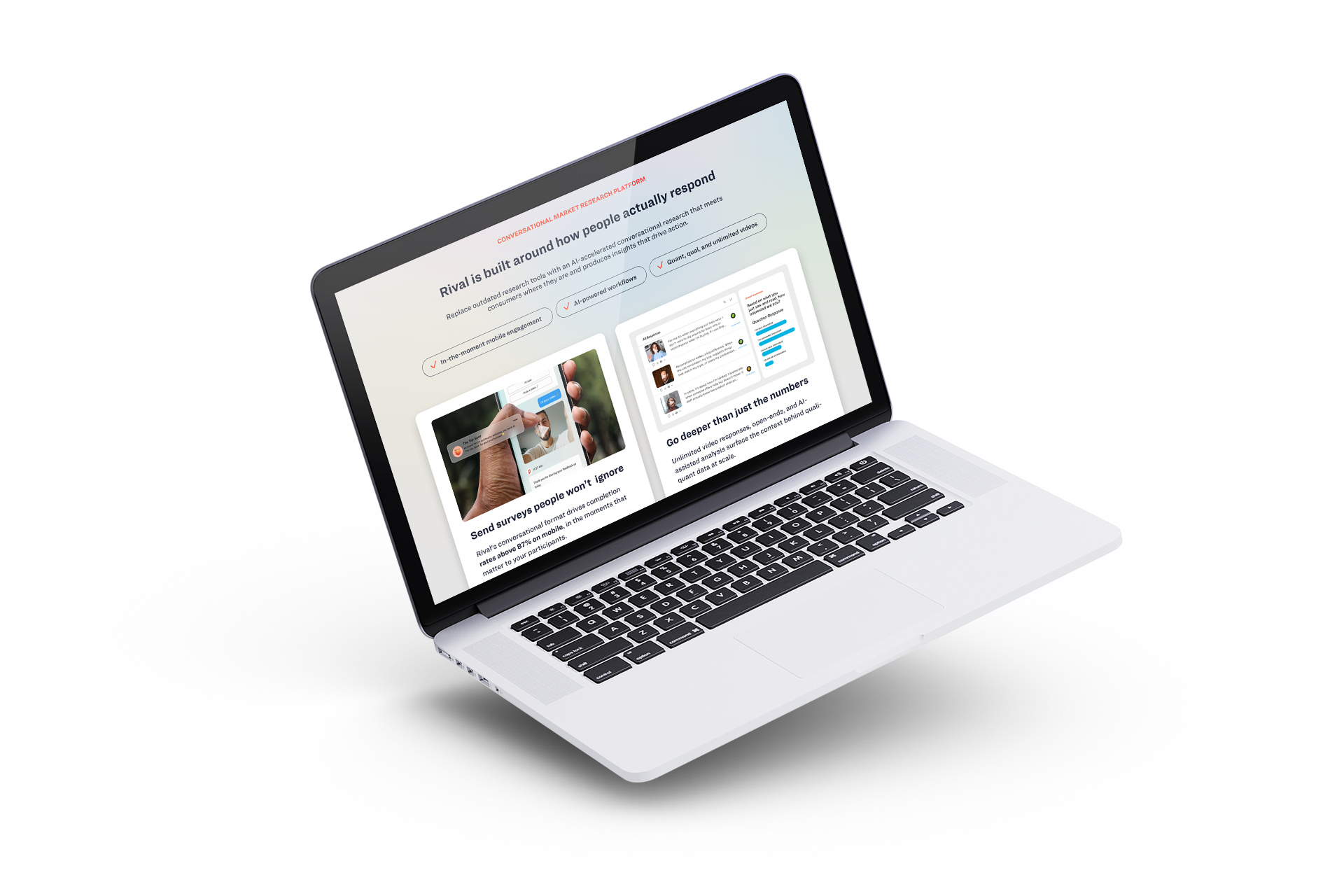 Open laptop displaying a website interface on a white background