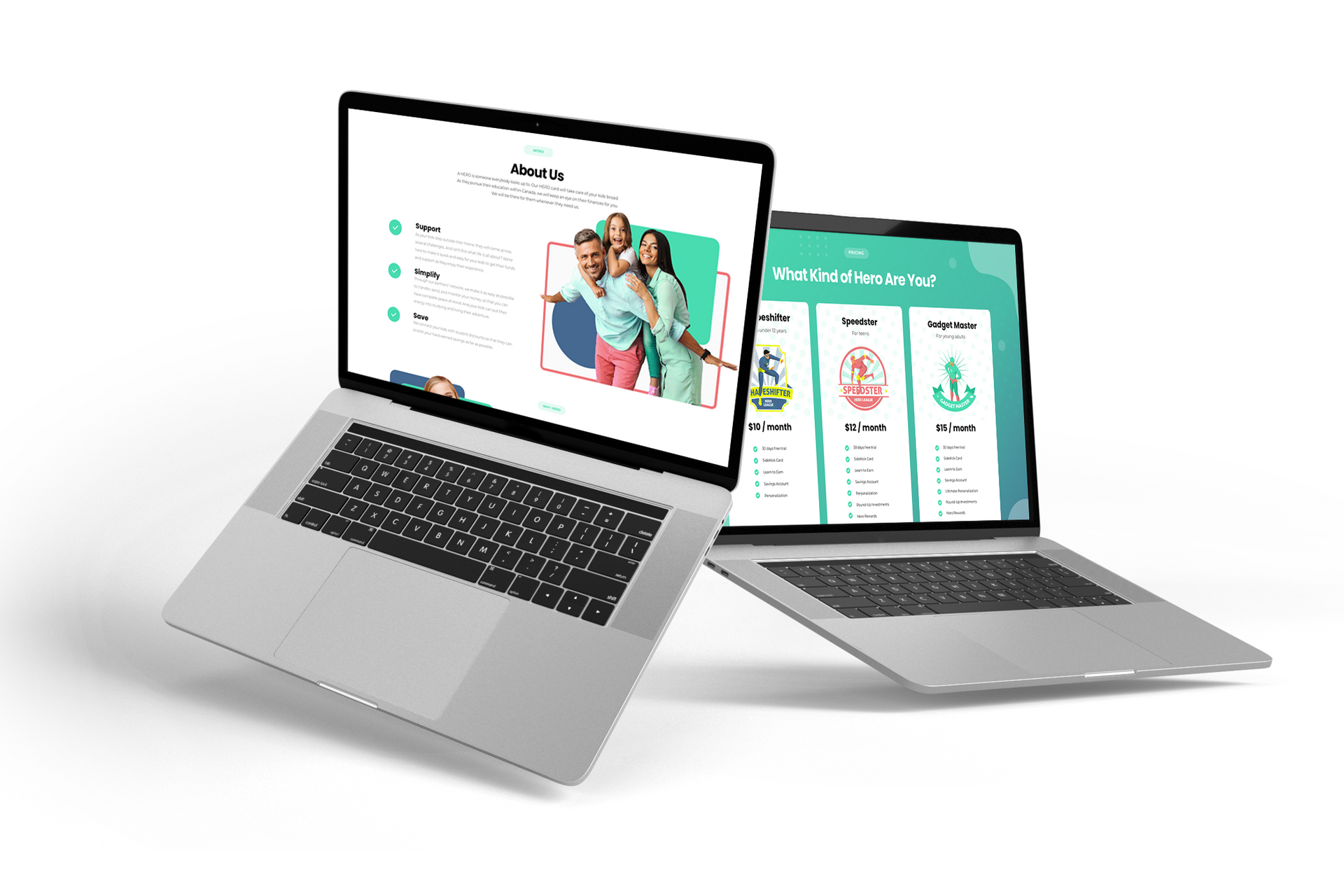 Two silver laptops displaying a colorful shopping website on a white background