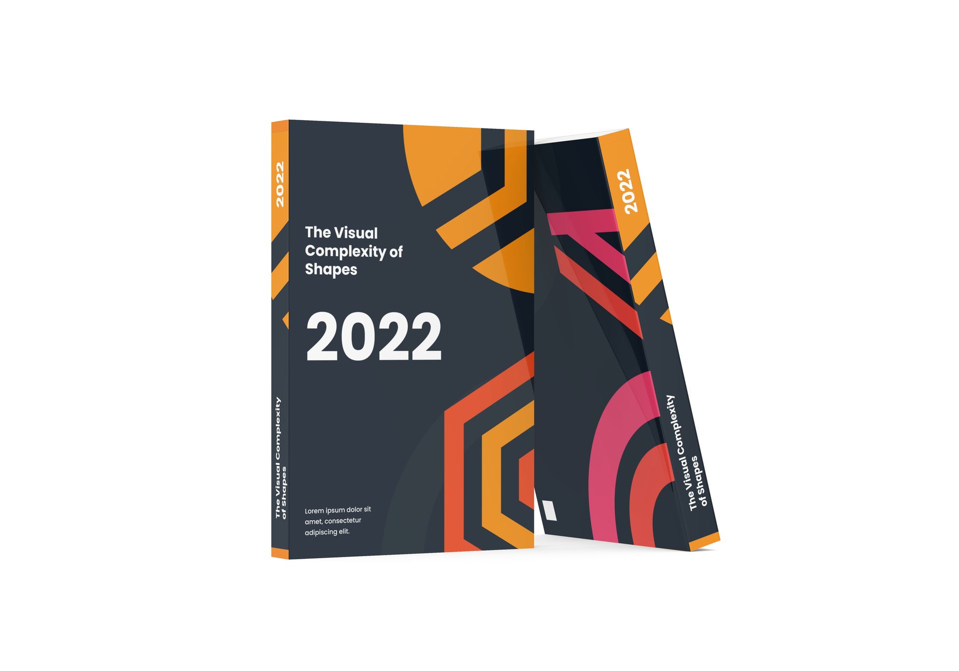 Stack of 2022 report covers in black, orange, and pink geometric design