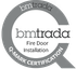 Grey Bmtrada Q-Mark Certification logo for Fire Door Installation.