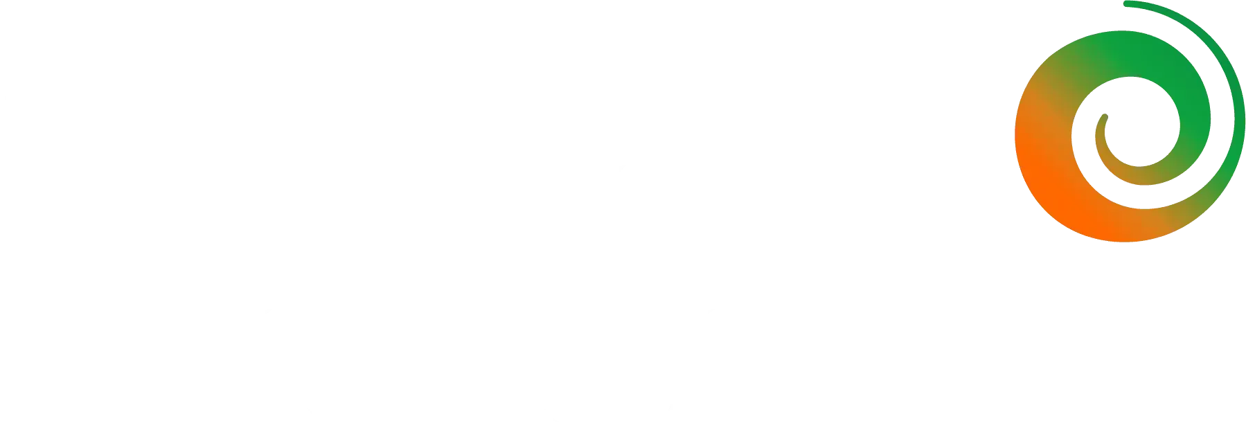 Orange and green spiral logo on white background.