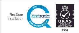 Bmtrada Q-Mark Fire Door Installation certification logo: blue circle with 