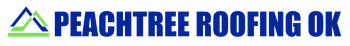 Logo for Peachtree Roofing OK, a roofing company. Features a green and blue roof icon and text.