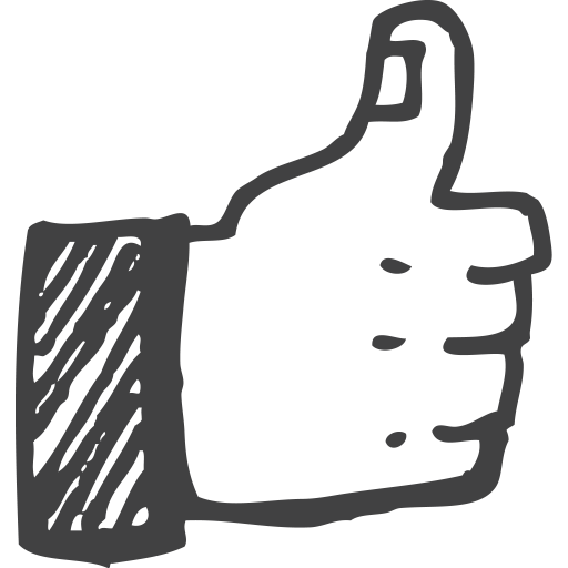 A black and white drawing of a hand giving a thumbs up.