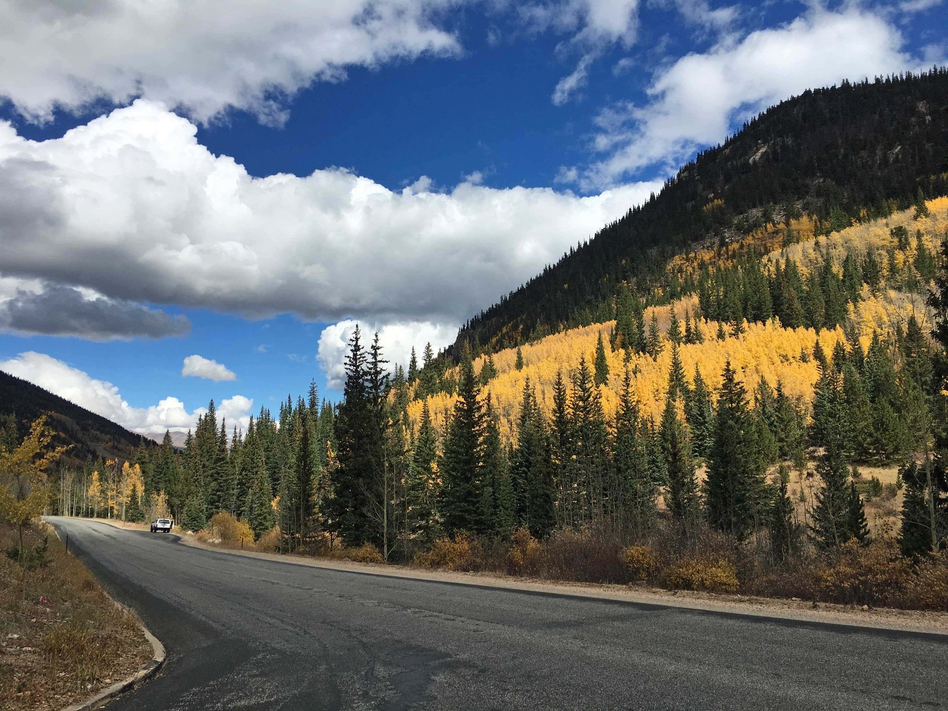 A road in the mountains with trees on the side of it