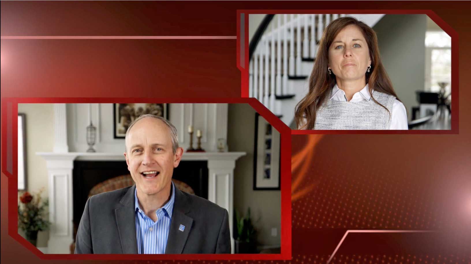 A man and a woman are talking on a video call.