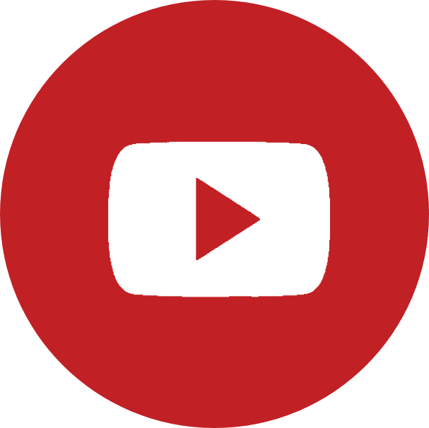 A white youtube logo in a red circle.