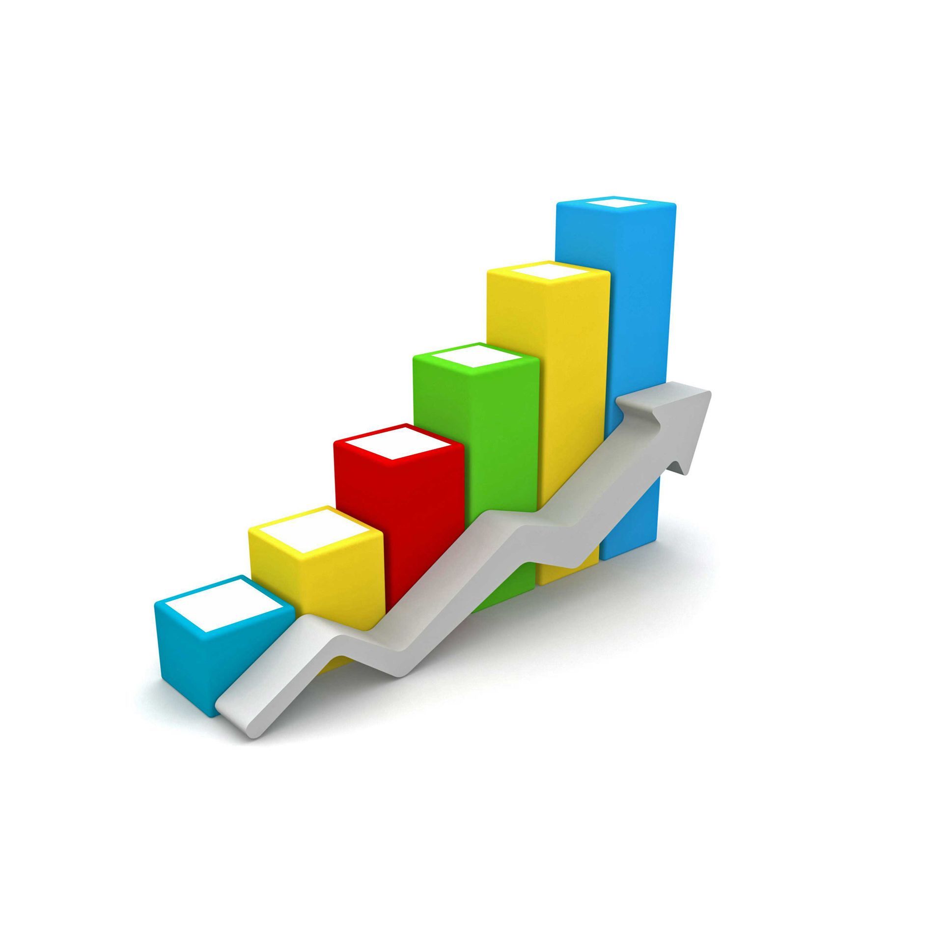 A colorful graph with an arrow pointing upwards