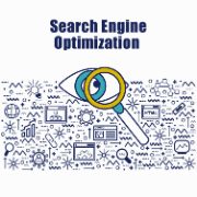 A search engine optimization poster with a magnifying glass and an eye.