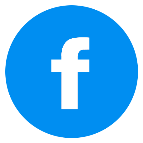 The facebook logo is in a blue circle on a white background.