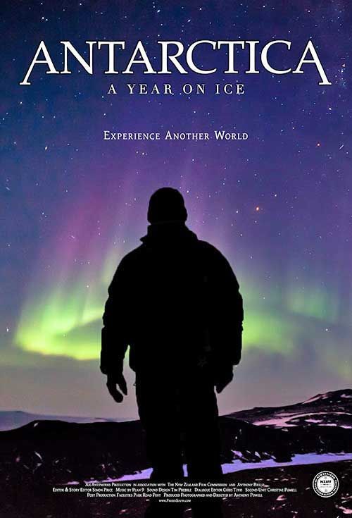 A movie poster for antarctica a year on ice