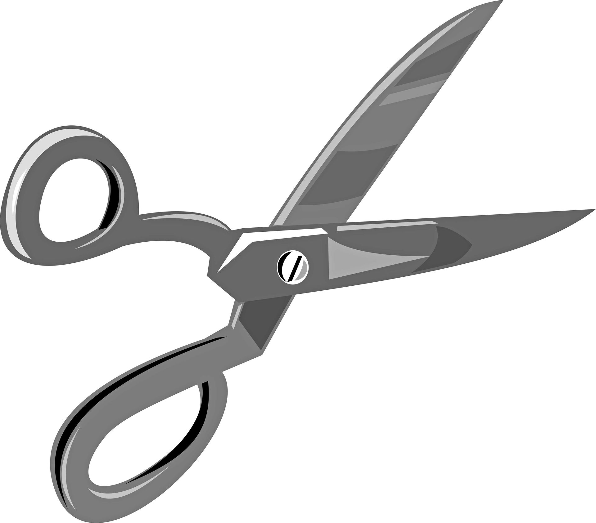 A pair of scissors with their blades open on a white background