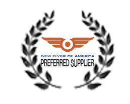New Flyer of America Preferred Supplier logo: laurel wreath, orange wing emblem, black text.