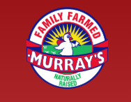Murray's Family Farm logo: chicken in a field, surrounded by a red, white, and blue emblem that says